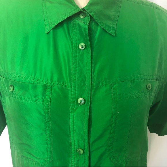 Vintage - 100% Silk Lime Green Button Up Shirt - Size S - Picture 3 of 5